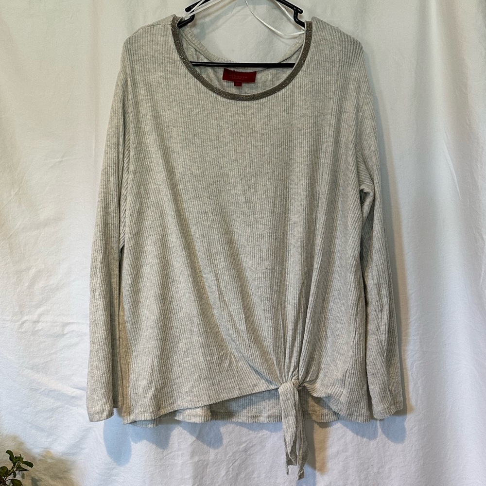 Jennifer Lopez Ribbed Sweater With Beaded Neckline